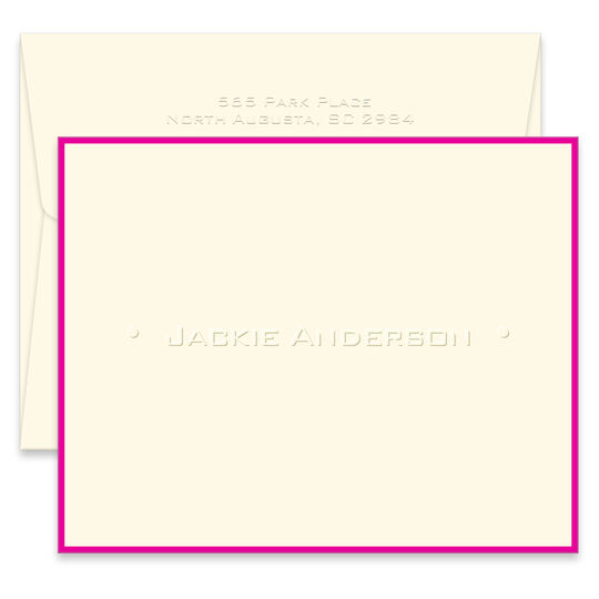 One Line Folded Border Note Cards - Embossed